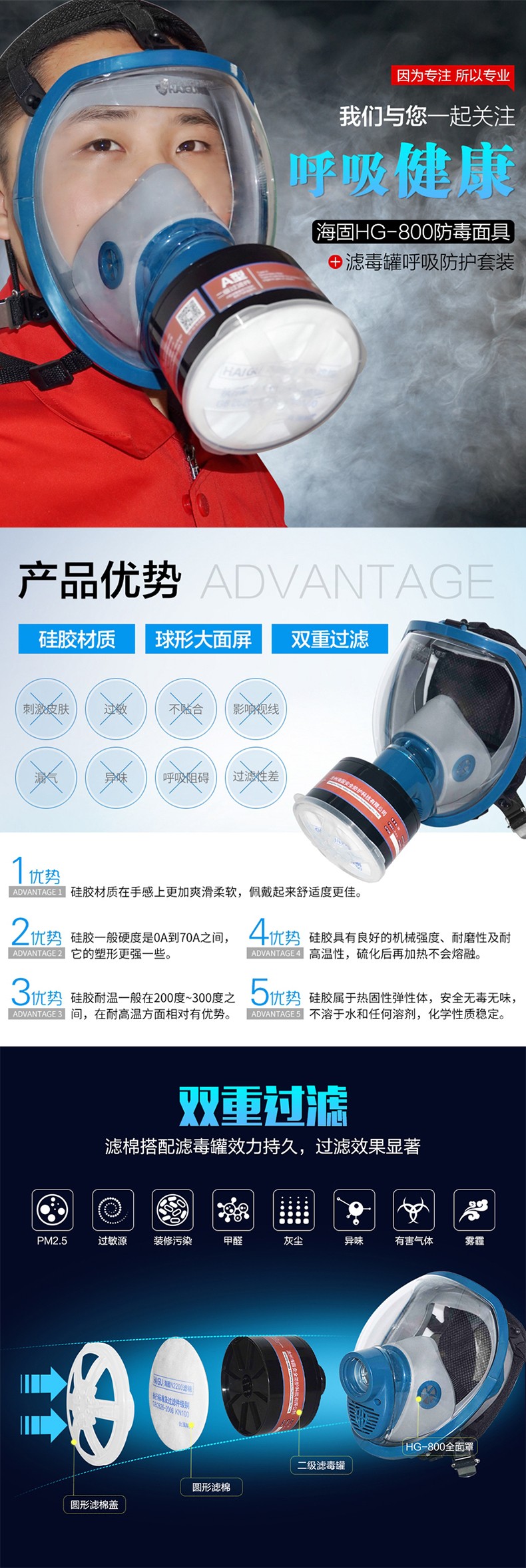 海固HG-800 P-B-3綜合防無(wú)機(jī)氣體防毒面具圖片