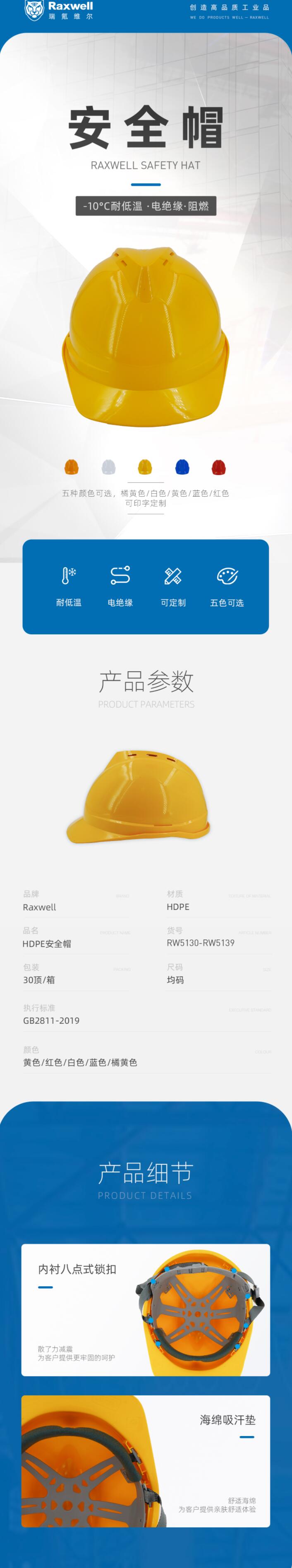 瑞氪維爾RW5136 HDPE無(wú)透氣孔安全帽圖片