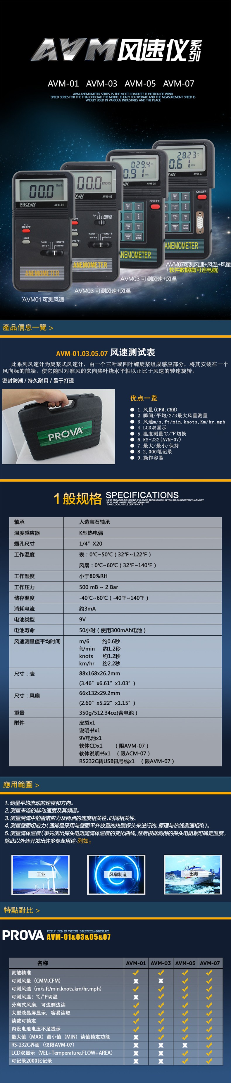 臺灣泰仕AVM-07記憶式風(fēng)速計溫度計圖片1