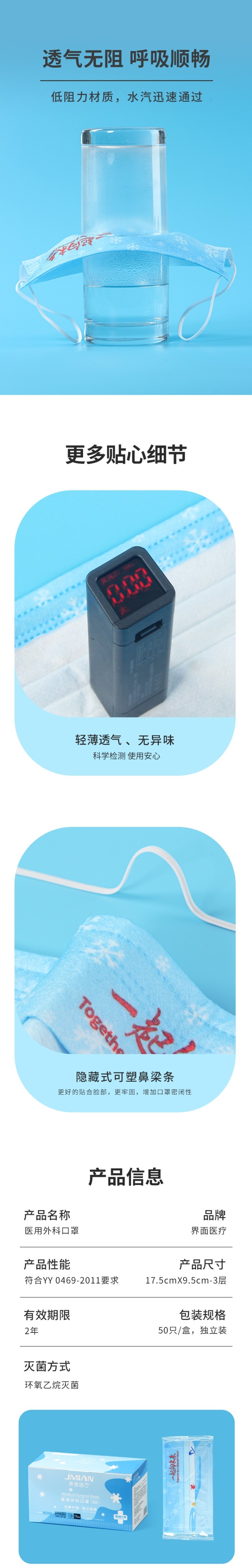 界面冰雪藍(lán)滅菌級一次性醫(yī)用外科口罩圖片