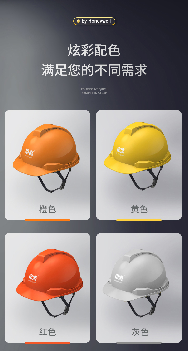Honeywell霍尼韋爾Y99RAP102S Y99S系列ABS帶通風孔四點快插下頦帶黃色安全帽7