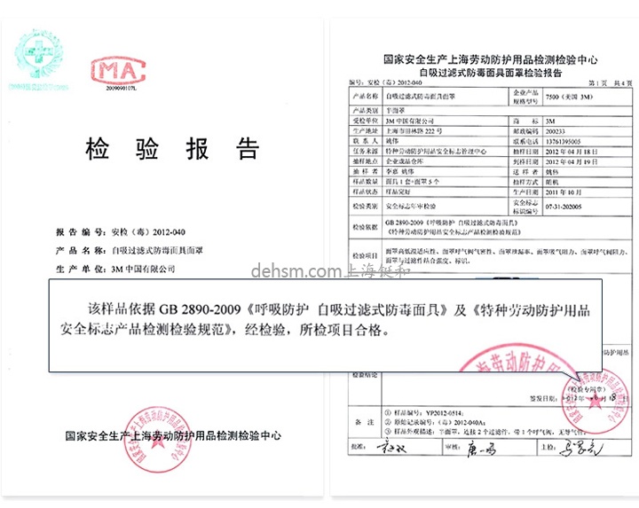 3M7502+6006防多種氣體防毒面具檢測報(bào)告